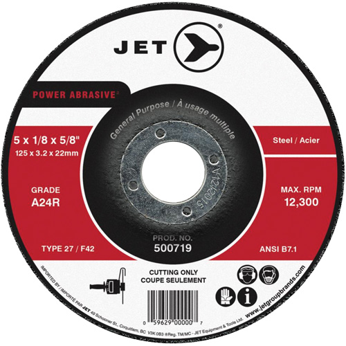 Meule &agrave; tronçonner Power Abrasive, 4-1/2" x 1/8", Arbre de 7/8", Type 27, 13 300 Tr/min EastCoast Offshore Supplies