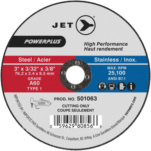 Meule &agrave; tronçonner POWERPLUS, 3" x 3/32", Arbre de 3/8", Type 1, 25 100 Tr/min EastCoast Offshore Supplies