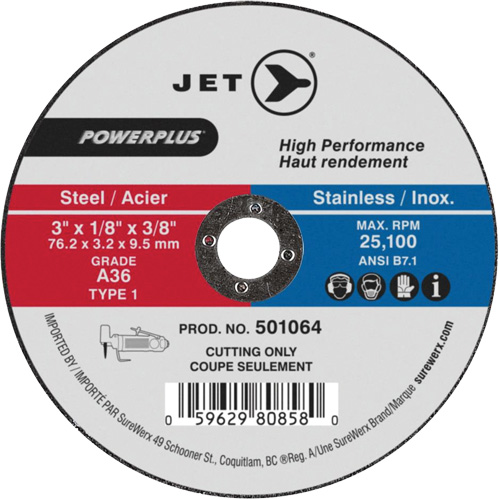 Meule &agrave; tronçonner POWERPLUS, 3" x 1/8", Arbre de 3/8", Type 1, 25 100 Tr/min EastCoast Offshore Supplies