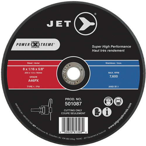 Meule &agrave; tronçonner POWER-XTREME, 8" x 1/16", Arbre de 5/8", Type 1, 7600 Tr/min EastCoast Offshore Supplies