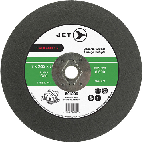 Meule &agrave; tronçonner Power Abrasive C30, 7" x 0,094", Arbre de 5/8", Type T1, 8600 Tr/min EastCoast Offshore Supplies