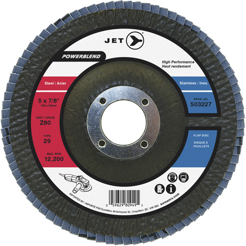 Disque &agrave; lamelles POWERBLEND, 5" x 7/8", Type 29, Grain Z40, Alumine de zirconium EastCoast Offshore Supplies