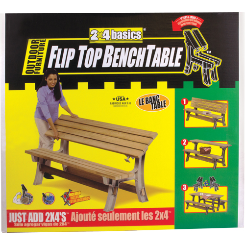 Basics&reg; Flip Top Park Bench / Table, Plastic, 96" L x 26" W x 34" H, Sand EastCoast Offshore Supplies
