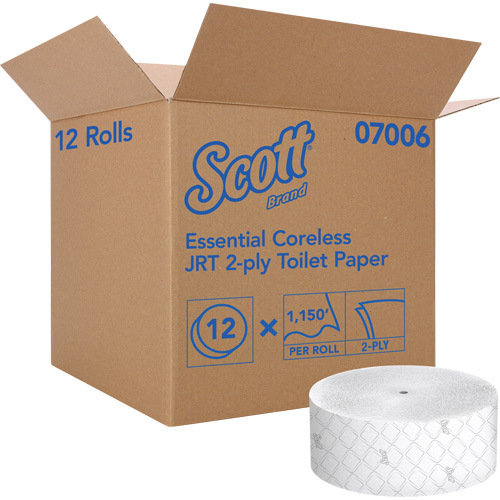 Papier hygi&eacute;nique Scott Essential, Rouleau G&eacute;ant/Sans rouleau central, 2 Pli, Longueur 1150', Blanc EastCoast Offshore Supplies