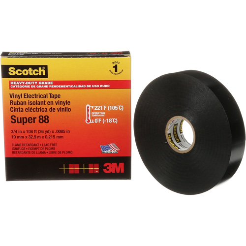 Scotch&reg; Super 88 Professional-Grade  Electrical Tape, 19 mm (3/4") W x 32.9 m (108') L, 8.5 mils, Black EastCoast Offshore Supplies