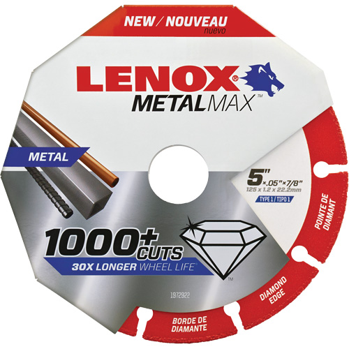 Meule de tronçonnage des m&eacute;taux MetalMax, 5" x 0,05", Arbre de 7/8", Type 1, Losange, 12 200 Tr/min EastCoast Offshore Supplies