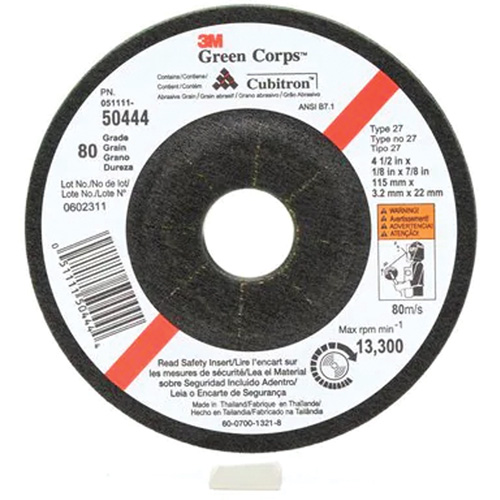 Green Corps Flexible Grinding Wheel, 4-1/2" x 1/8", 7/8" Arbor, Ceramic, Type 27 EastCoast Offshore Supplies