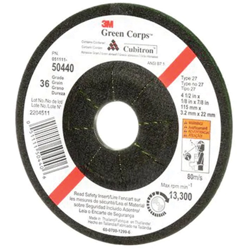 Green Corps Flexible Grinding Wheel, 4-1/2" x 1/8", 7/8" Arbor, Ceramic, Type 27 EastCoast Offshore Supplies
