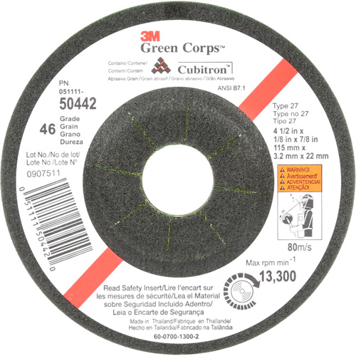 Green Corps Flexible Grinding Wheel, 4-1/2" x 1/8", 7/8" Arbor, Ceramic, Type 27 EastCoast Offshore Supplies