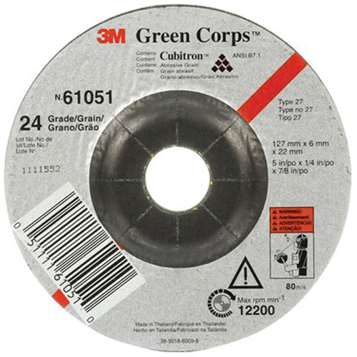 Green Corps Flexible Grinding Wheel, 5" x 1/4", 7/8" Arbor, Ceramic, Type 1 EastCoast Offshore Supplies