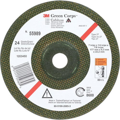 Green Corps Flexible Grinding Wheel, 7" x 1/4", 7/8" Arbor, Ceramic, Type 1 EastCoast Offshore Supplies