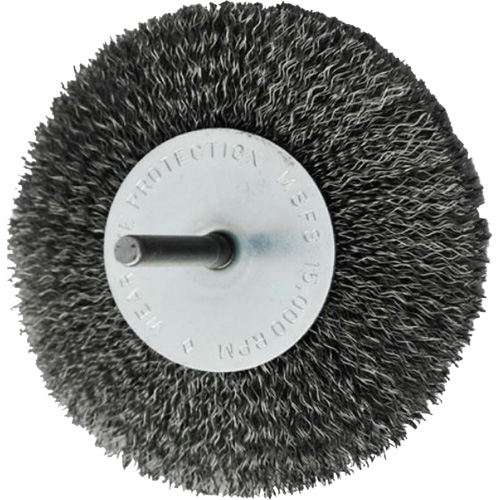 Brosses mont&eacute;es &agrave; fils cr&ecirc;p&eacute;s circulaires, 4", Fils 0,008", Tige 1/4" EastCoast Offshore Supplies