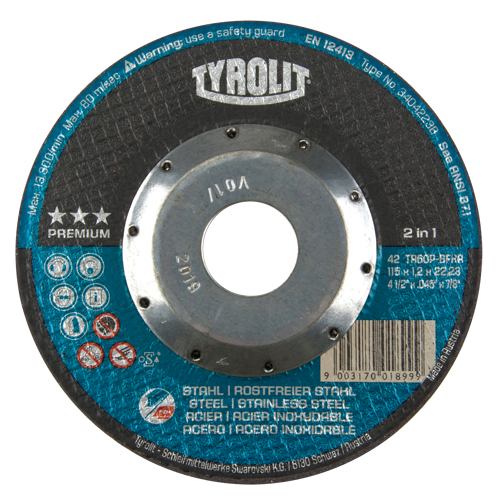 Premium 2 In 1 Thincut Cut-Off Wheel, 4-1/2" x 0.045", 7/8" Arbor, Type 27, Aluminum Oxide, 13300 RPM EastCoast Offshore Supplies