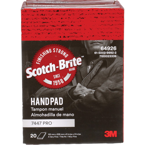 Tampons manuels Scotch-Brite 7447, Oxyde d'aluminium, 9" x 6", Grain Tr&egrave;s fin EastCoast Offshore Supplies