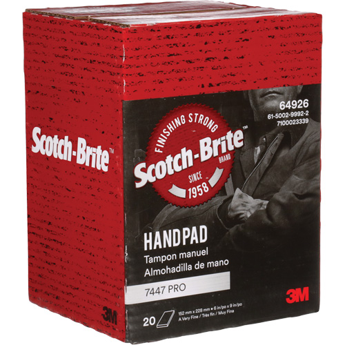 Tampons manuels Scotch-Brite 7447, Oxyde d'aluminium, 9" x 6", Grain Tr&egrave;s fin EastCoast Offshore Supplies