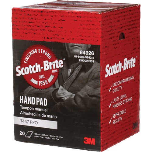 Tampons manuels Scotch-Brite 7447, Oxyde d'aluminium, 9" x 6", Grain Tr&egrave;s fin EastCoast Offshore Supplies