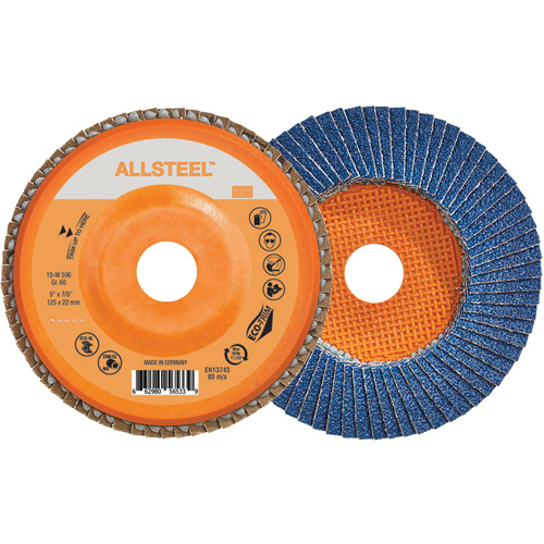 AllSteel Flap Disc, 5" x 7/8", Type 27, 60 Grit, Zirconia Alumina EastCoast Offshore Supplies
