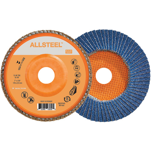 ALLSTEEL Flap Disc, 7" x 7/8", Type 27, 60 Grit, Zirconia Alumina EastCoast Offshore Supplies