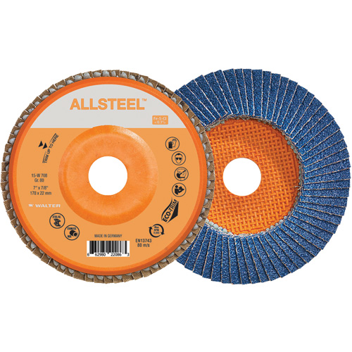 Disque &agrave; lamelles ALLSTEEL, 7" x 7/8", Type 27, Grain 80, Alumine de zirconium EastCoast Offshore Supplies