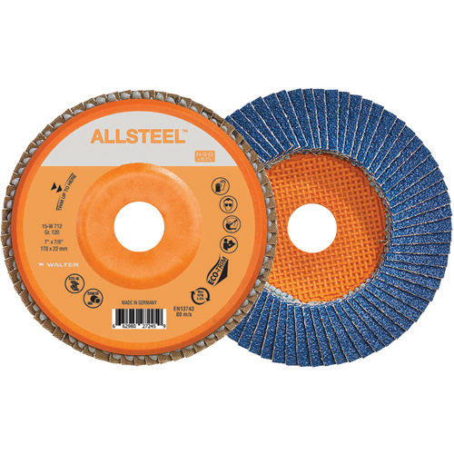 Disque &agrave; lamelles ALLSTEEL, 7" x 7/8", Type 27, Grain 120, Alumine de zirconium EastCoast Offshore Supplies