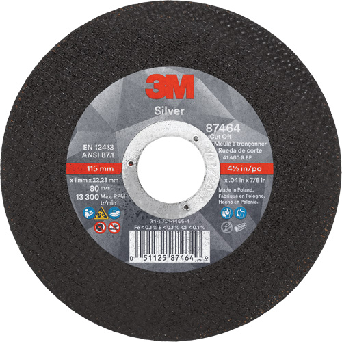 Silver Cut-Off Wheel, 4-1/2" x 0.04", 7/8" Arbor, Type 1, Ceramic, 13300 RPM EastCoast Offshore Supplies