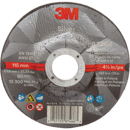 Meule &agrave; tronçonner Silver, 4-1/2" x 0,045", Arbre de 7/8", Type 27, C&eacute;ramique, 13 300 Tr/min EastCoast Offshore Supplies
