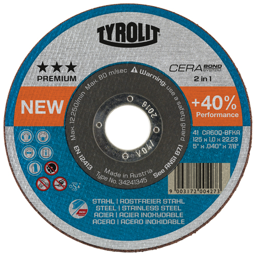 Meule &agrave; tronçonner Cerabond, 5" x 0,045", Arbre de 7/8", Type 1, C&eacute;ramique, 12250 Tr/min EastCoast Offshore Supplies