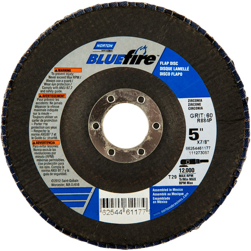 BlueFire Flap Disc, 5" x 7/8", Type 29, 36 Grit, Zirconia Alumina EastCoast Offshore Supplies