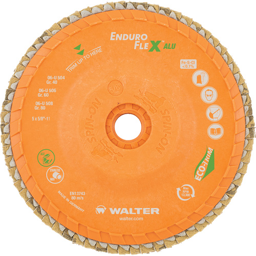 Disque &agrave; lamelles vissable Enduro-Flex Alu, 5" x 5/8"-11, Type 27, Grain 80, Alumine de zirconium EastCoast Offshore Supplies