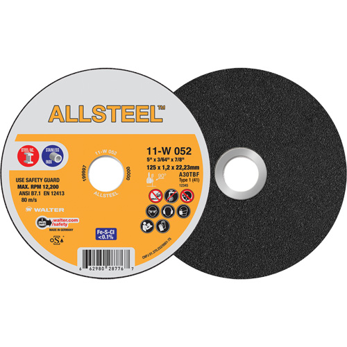 AllSteel Cut-Off Wheel, 5" x 3/64", 7/8" Arbor, Type 1, Aluminum Oxide, 12250 RPM EastCoast Offshore Supplies