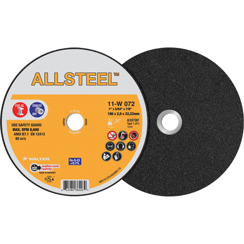 AllSteel Cut-Off Wheel, 7" x 5/64", 7/8" Arbor, Type 1, Aluminum Oxide, 8500 RPM EastCoast Offshore Supplies