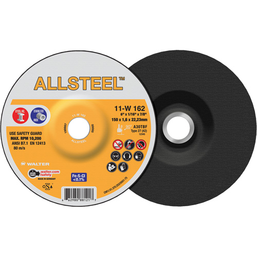 AllSteel Cut-Off Wheel, 6" x 1/16", 7/8" Arbor, Type 27, Aluminum Oxide, 10200 RPM EastCoast Offshore Supplies