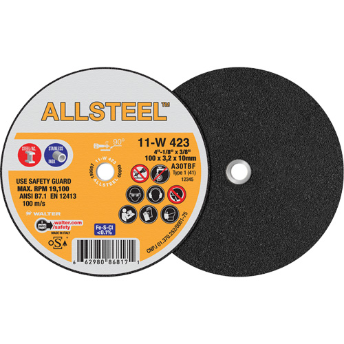 AllSteel Mini Cut-Off Wheel, 4" x 1/8", 3/8" Arbor, Type 1, Aluminum Oxide, 19100 RPM EastCoast Offshore Supplies