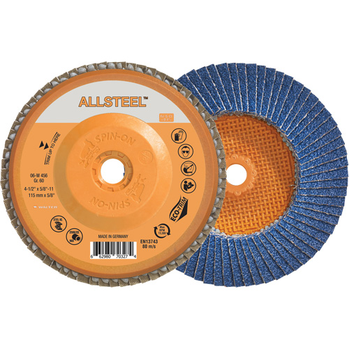 ALLSTEEL Flap Disc, 4-1/2" x 5/8"-11, Type 27, 60 Grit, Zirconia Alumina EastCoast Offshore Supplies