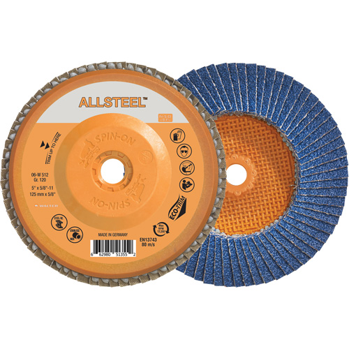 Disque &agrave; lamelles ALLSTEEL, 5" x 5/8"-11, Type 27, Grain 120, Alumine de zirconium EastCoast Offshore Supplies