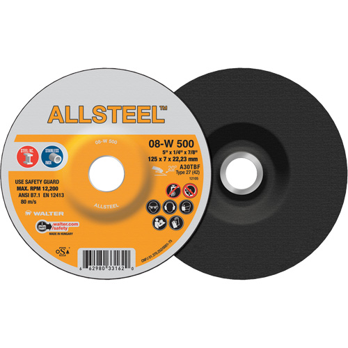 AllSteel Grinding Wheel, 5" x 1/4", 7/8" Arbor, Aluminum Oxide, Type 27 EastCoast Offshore Supplies