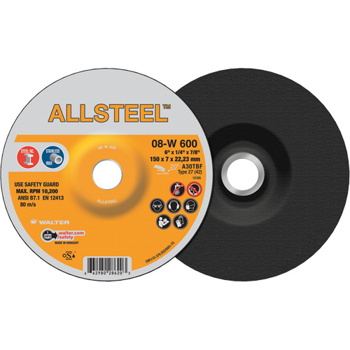 AllSteel Grinding Wheel, 6" x 1/4", 7/8" Arbor, Aluminum Oxide, Type 27 EastCoast Offshore Supplies