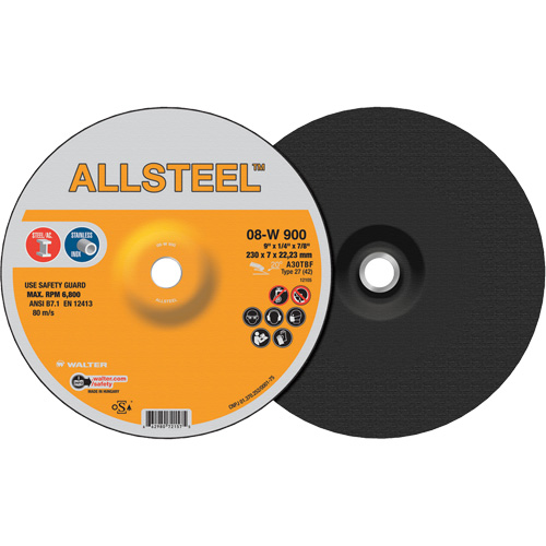AllSteel Grinding Wheel, 9" x 1/4", 7/8" Arbor, Aluminum Oxide, Type 27 EastCoast Offshore Supplies