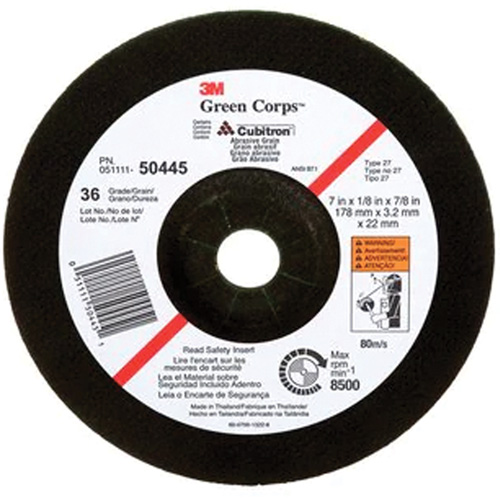 Green Corps Depressed Centre Wheel, 7" x 1/8", 7/8" Arbor, Ceramic, Type 27 EastCoast Offshore Supplies