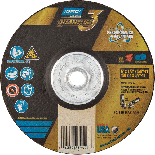 Quantum3 Grinding & Cutting Wheel, 6" x 1/8", 5/8"-11 Arbor, Type 27, 24 Grit, Ceramic Alumina EastCoast Offshore Supplies