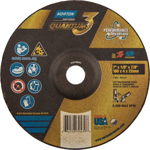 Quantum3 Grinding & Cutting Wheel, 7" x 1/8", 7/8" Arbor, Type 27, 24 Grit, Ceramic Alumina EastCoast Offshore Supplies
