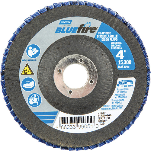 R884P BlueFire&reg; Conical Flap Disc, 4" x 5/8", Type 29, P60 Grit, Zirconia Alumina EastCoast Offshore Supplies