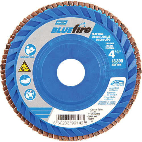 BlueFire&reg; Medium Grade Flap Disc, 4-1/2" x 7/8", Type 27, 60 Grit, Zirconia Alumina EastCoast Offshore Supplies