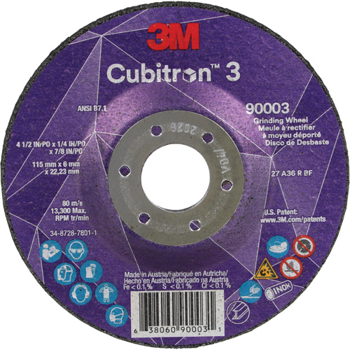 Cubitron 3 meule a moyeu d&eacute;port&eacute;, 4-1/2" x 1/4", Arbre 7/8", C&eacute;ramique, Type T27 EastCoast Offshore Supplies