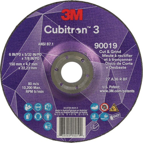 Cubitron 3 Cut & Grind Wheel, 6" x 5/32", 7/8" Arbor, Type T27, 36+ Grit, Ceramic EastCoast Offshore Supplies