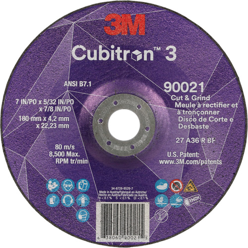 Cubitron 3 Cut & Grind Wheel, 7" x 5/32", 7/8" Arbor, Type T27, 36+ Grit, Ceramic EastCoast Offshore Supplies