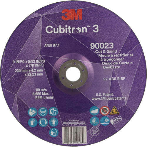 Cubitron 3 Cut & Grind Wheel, 9" x 5/32", 7/8" Arbor, Type T27, 36+ Grit, Ceramic EastCoast Offshore Supplies