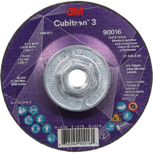 Cubitron 3 Cut & Grind Wheel, 4-1/2" x 5/32", 5/8"-11 Arbor, Type T27, 36+ Grit, Ceramic EastCoast Offshore Supplies