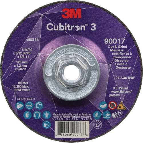 Cubitron 3 Cut & Grind Wheel, 5" x 5/32", 5/8"-11 Arbor, Type T27, 36+ Grit, Ceramic EastCoast Offshore Supplies