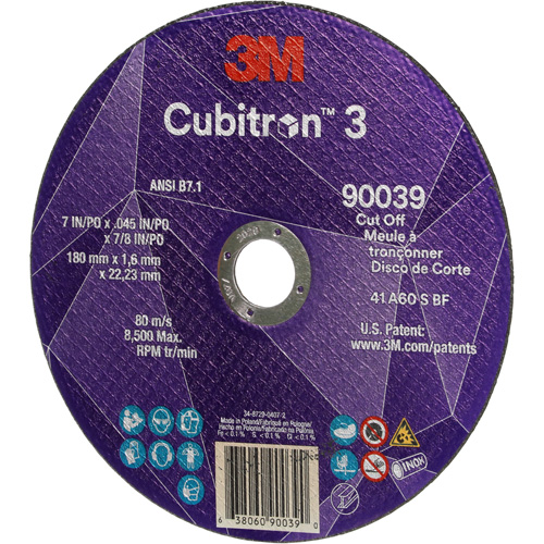 Cubitron 3 Cut-Off Wheel, 7" x 0.09", 7/8" Arbor, Type T27, Ceramic, 8500 RPM EastCoast Offshore Supplies